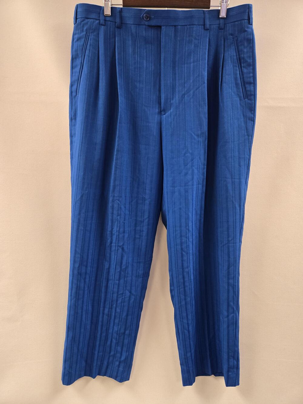 Soprano Dress Pants Mens 38x44L Blue Disegno Collezione Pleated Polyester